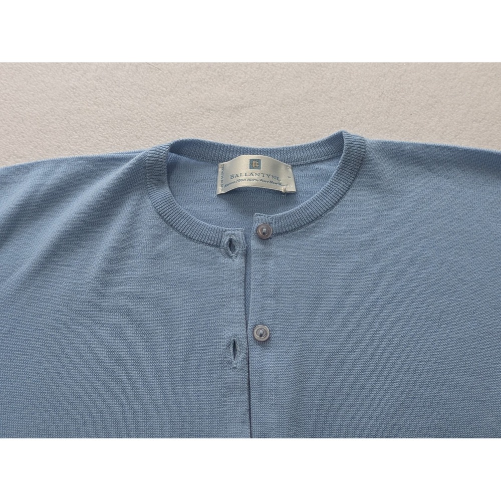 Ballantyne Blue Scotland 100% Pure New Wool Cardigan Sweater Button Down Small - Picture 10 of 16